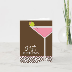 Cartão Teste padrão cor-de-rosa de Martini e de zebra