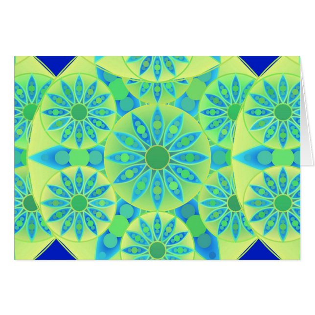 Cartão Teste padrão da mandala, turquesa, azul, verde (Frente horizontal)