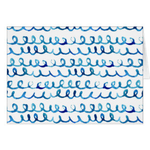 Cartão Teste padrão ondulado da aguarela azul pintado m