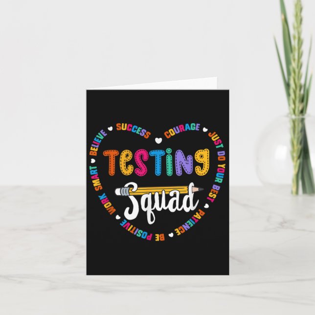 Cartão Testing Squad Motivational Test Day Words Heart Te (Frente)