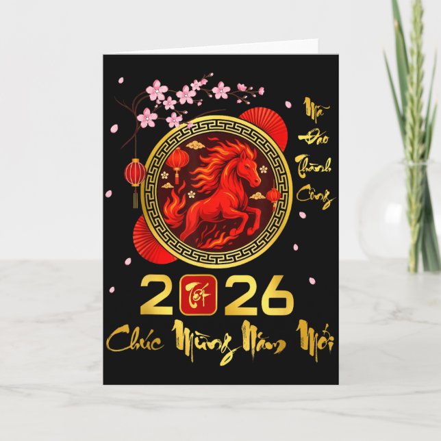 Cartão Tet 2026 Vietnamese Year Horse Lunar Chinese New Y (Frente)