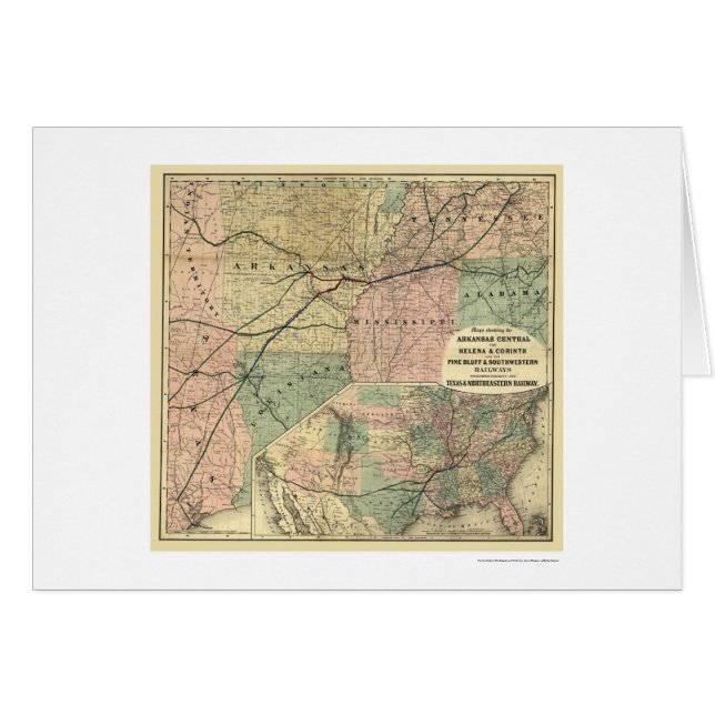 Cartão Texas & mapa do nordeste 1872 da estrada de ferro (Frente Horizontal)