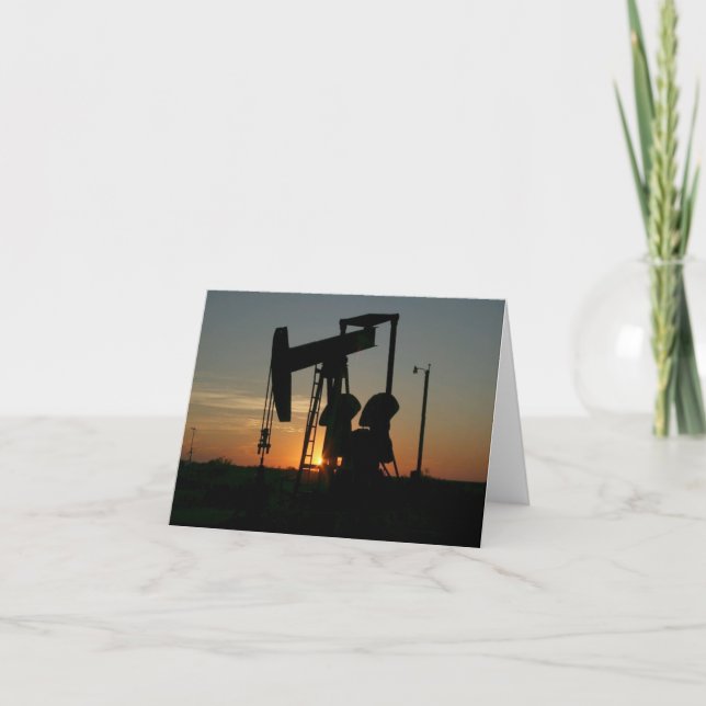 Cartão Texas Oil Pumpjack Silhouette no Sunset (Frente)
