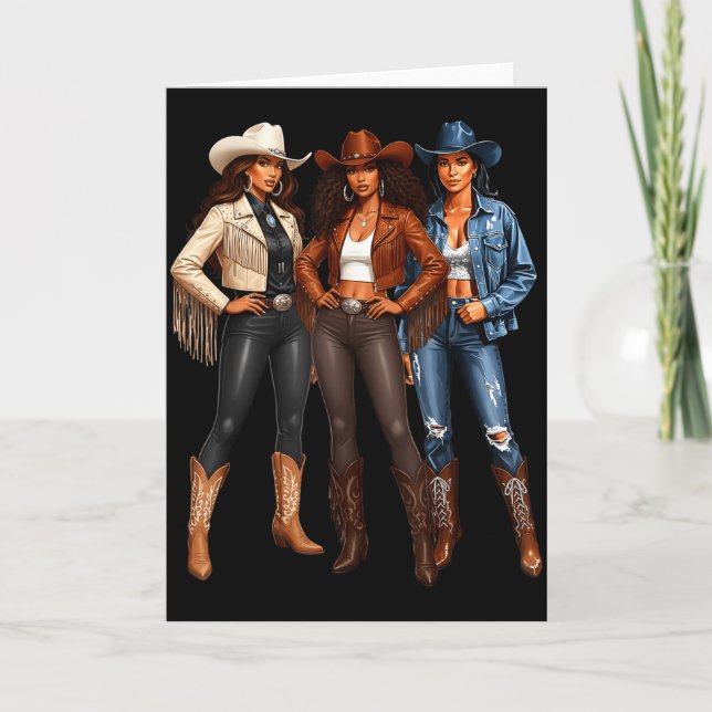 Cartão Têxtil Country Western de Cowgirl Negra Afro-Ameri (Frente)