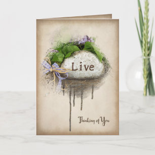 Cartão Texto ao vivo gravado em pedra