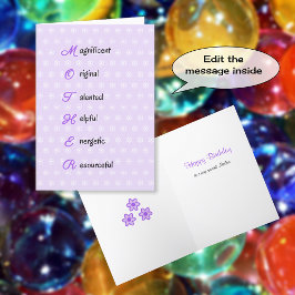 Cartão Texto de aniversário da mãe floresce roxo