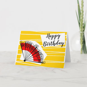 Cartão Texto de aniversário do Leque Espanhol em paisagem