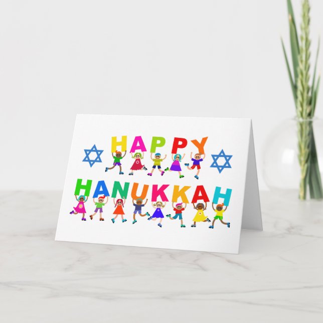 Cartão Texto de Diversas Crianças Feliz Hanukkah (Frente)