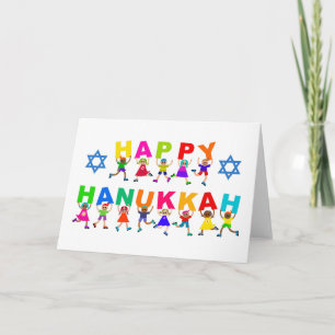 Cartão Texto de Diversas Crianças Feliz Hanukkah Cute