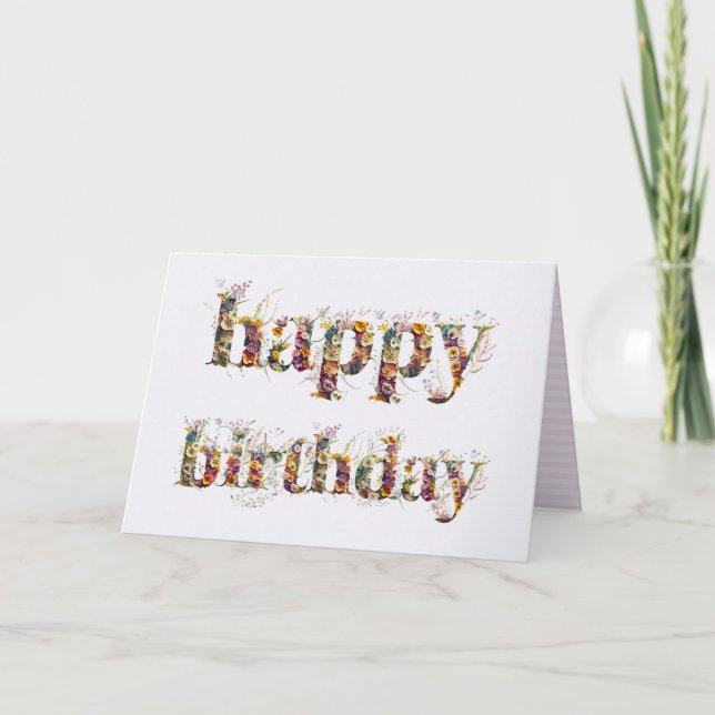 Cartão texto de Feliz Aniversário com design de flores se (Frente)