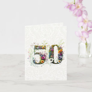 Cartão Texto de Flores Silvestres Decorativas de 50º Aniv