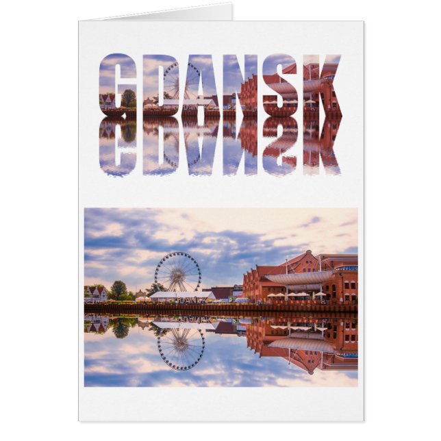 Cartão Texto de Gdansk com vista de cidade antiga e refle (Frente)