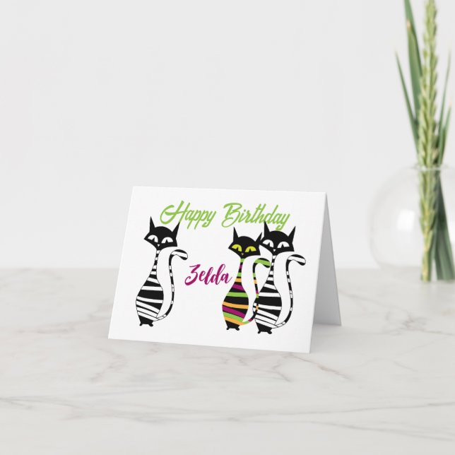 Cartão Texto editável do Cats de Meio século Moderno (Frente)