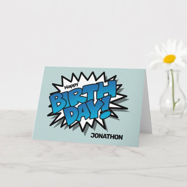 Cartão Texto em quadrinhos azul brilhante - Parabéns (Planta pequena)