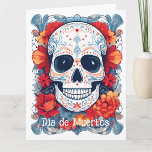 Cartão Texto personalizado azul e vermelho Día de Muertos