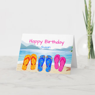 Cartão Texto personalizado Chinelos de aniversário e dive