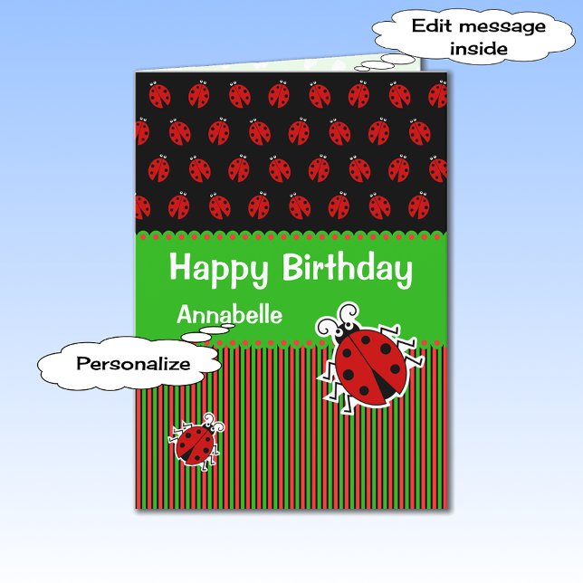 Cartão Texto personalizado de aniversário de Ladybug mode (Criador carregado)
