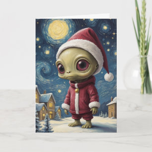 Cartão Texto Personalizado de Natal para Starry Night UFO