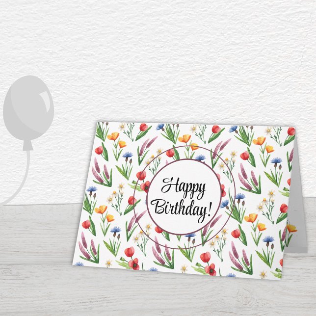 Cartão Texto Personalizado | Flores Silvestres Parabéns F (Criador carregado)