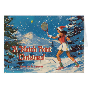 Cartão 🎾 🎄 Texto personalizado, retro Tênis Snowy Serve