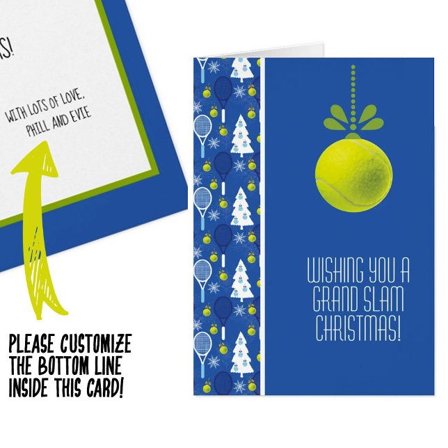 Cartão 🎾 🎄 Texto personalizado, Tênis azul e verde (Criador carregado)