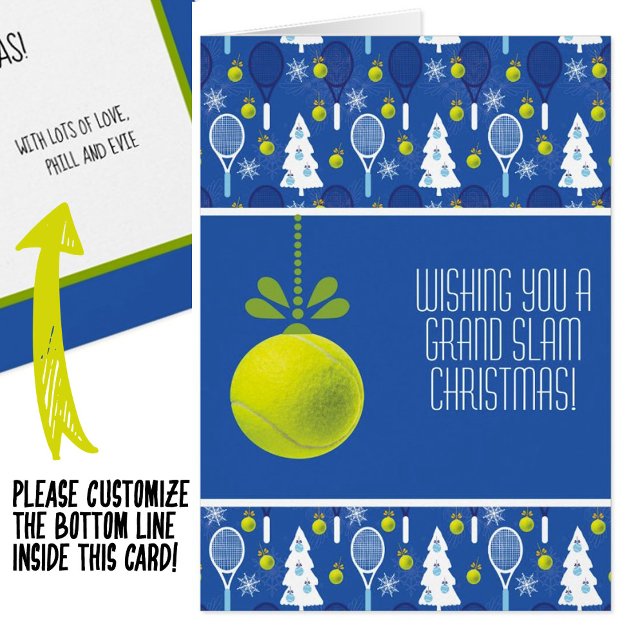 Cartão 🎾 🎄 Texto personalizado, Tênis azul e verde (Criador carregado)