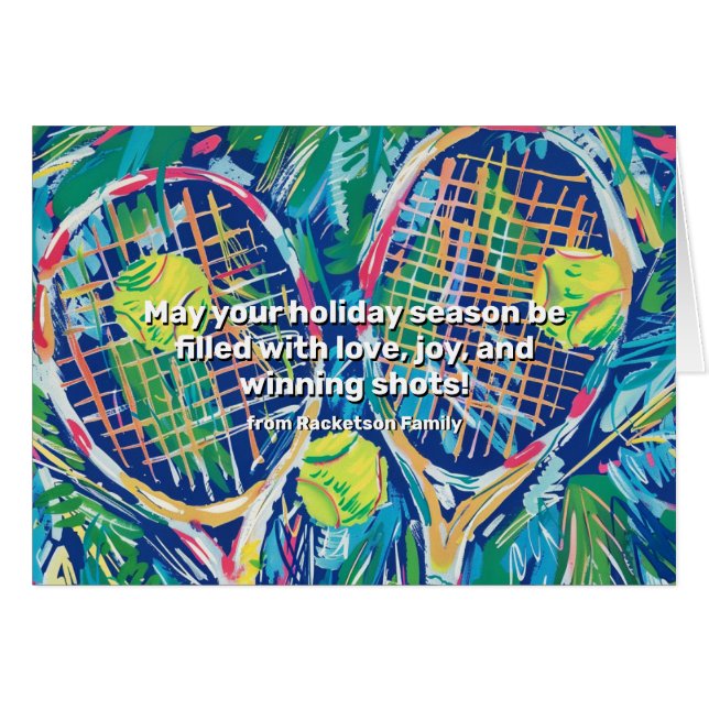 Cartão 🎾 🎄 Texto personalizado, Tênis Holiday Tênis Che (Frente Horizontal)