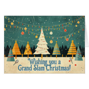 Cartão 🎾 🎄 Texto personalizado, Tênis Tinsel em árvore