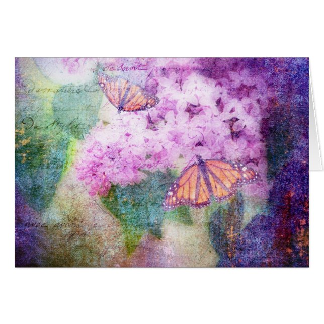 Cartão Textured dos Lilacs & das borboletas (Frente Horizontal)