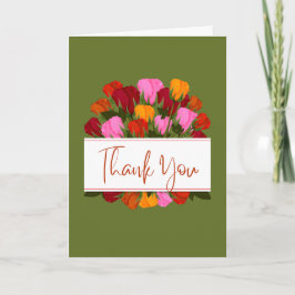 Cartão Thank you card with tulips and a green background