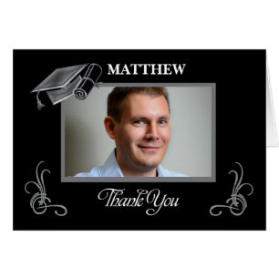 Cartão Thank You Custom Photo & Name Graduation Black