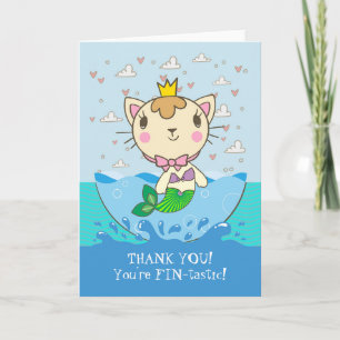 Cartão Thank You Purrmaid Mercat Merkitten Splashing