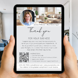 Cartão Thank You Review Request with QR Code Photo Grey