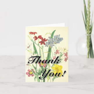 Cartão "Thank You!" + Vintage Look Colorful Flowers