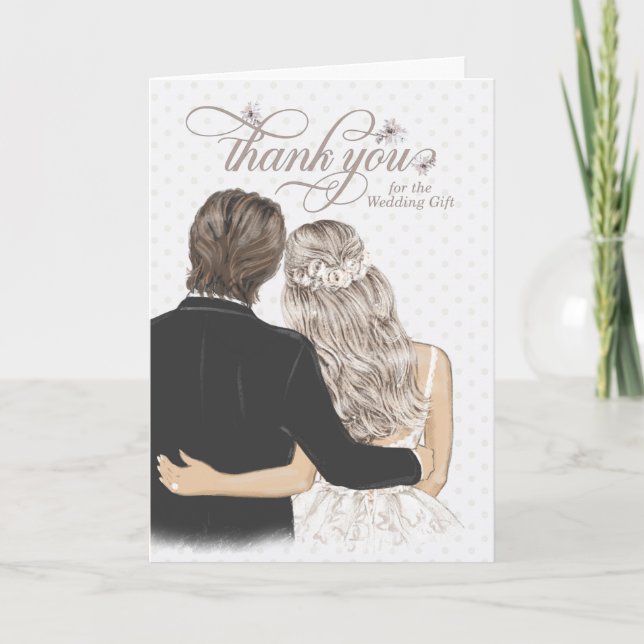 Cartão Thank You Wedding Gift Bride and Groom Taupe (Frente)