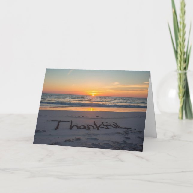Cartão 🌅 Thankful at Sunset – Beach Thanksgiving Card (Frente)