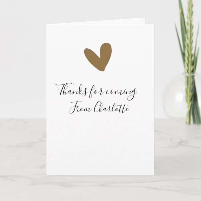 Cartão thanks for coming add name text message gold heart (Frente)