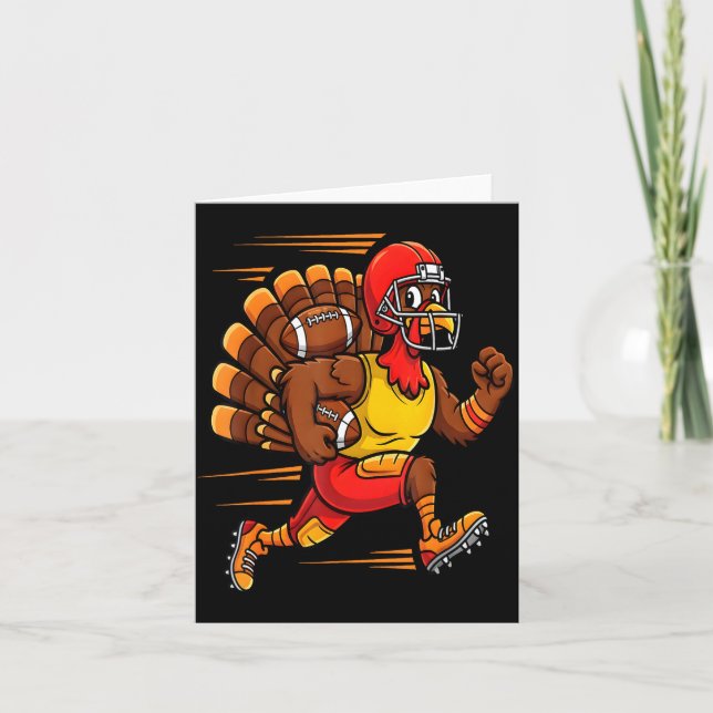 Cartão Thanksgiving Funny Turkey Playing Football Men Boy (Frente)
