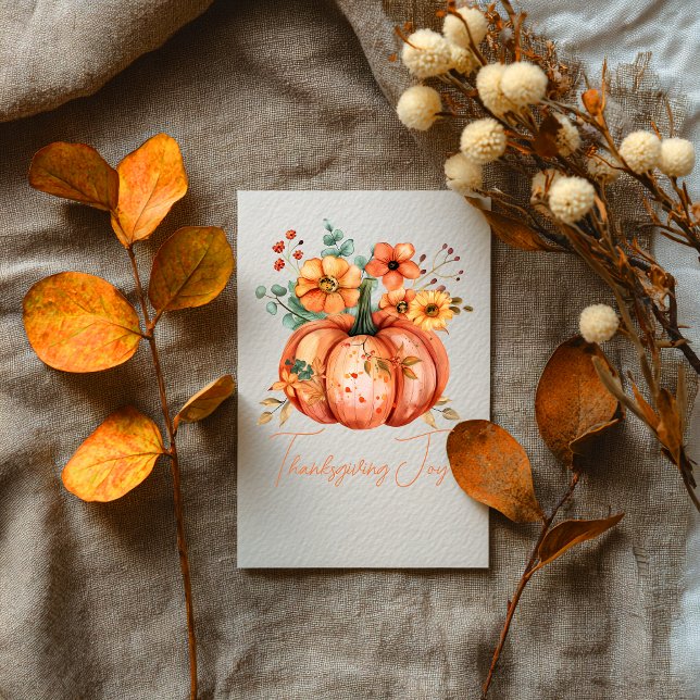 Cartão Thanksgiving Joy Floral Pumpkin Card (Criador carregado)