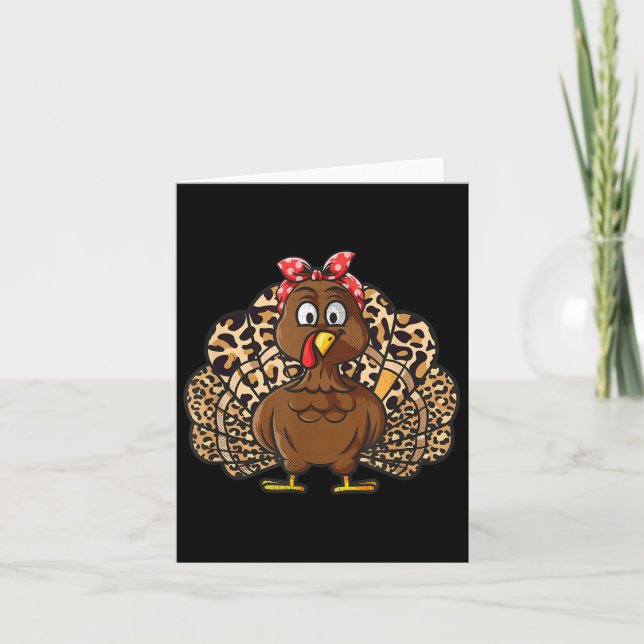Cartão Thanksgiving Leopard Turkey Women Girl Autumn Fall (Frente)