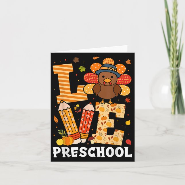 Cartão Thanksgiving Love Preschool Teacher Turkey Autumn  (Frente)