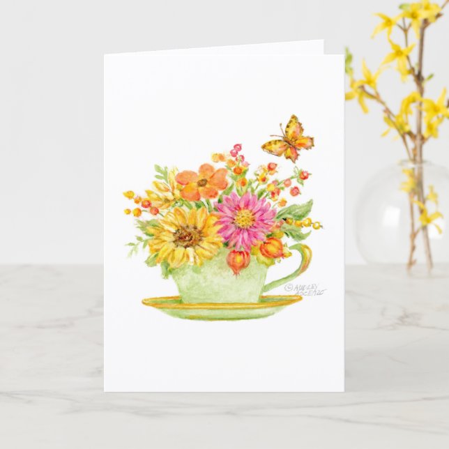 Cartão Thanksgiving Teacup Beautiful Day Blessings Card (Flor Amarela)