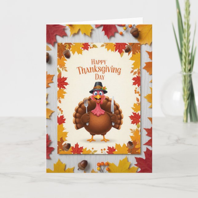 Cartão Thanksgiving Turkey Cheer — Festive Holiday (Frente)