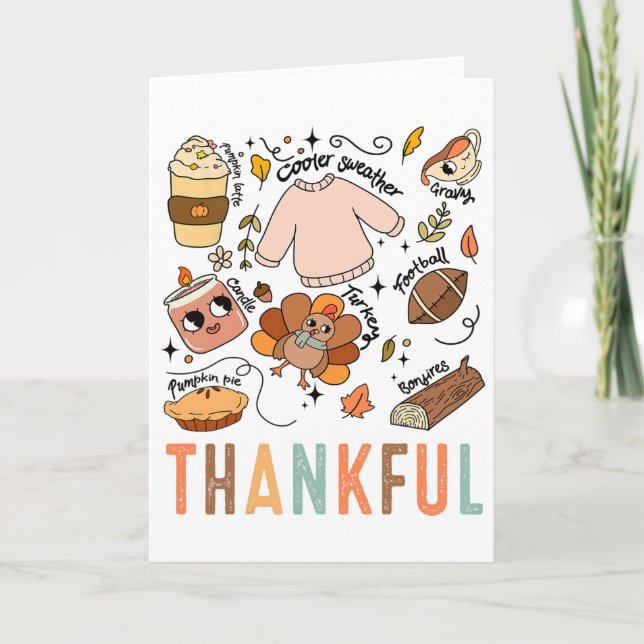 Cartão Thanksgiving Turkey Fall Thankful Graphic Familywo (Frente)