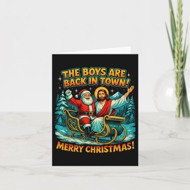 Cartão The Boys Are Back In Town Merry Christmas Design  (Frente)