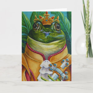 Cartão The Frog Prince with Crown & Sword Watercolor Art