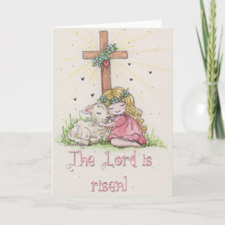 Cartão The Lord is Risen Little Girl and Lamb
