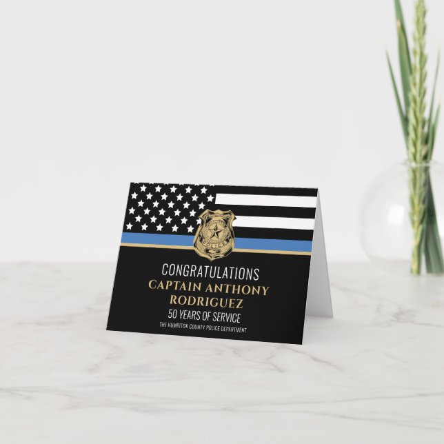 Cartão Thin Blue Line Police Retirement Law Enforcement (Frente)
