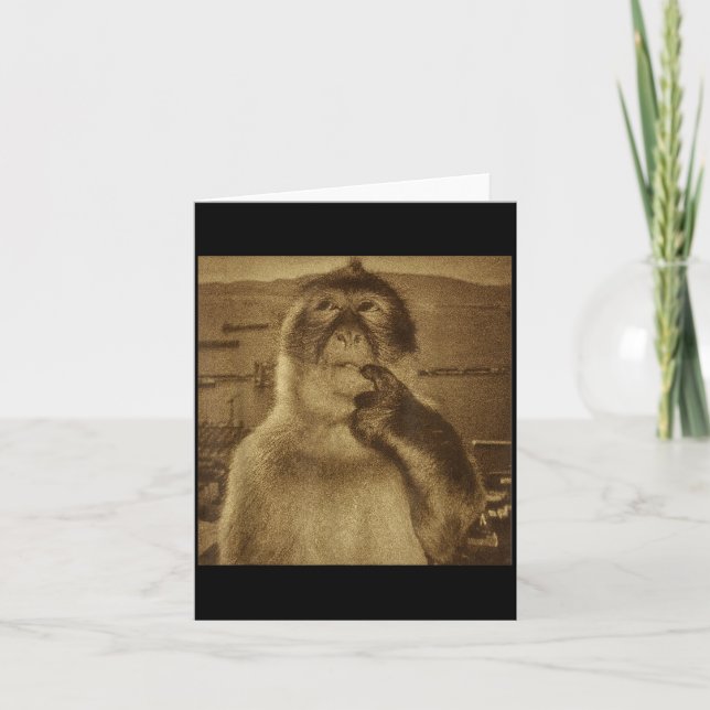 Cartão Thinking Monkey Meme Vintage Retro  (Frente)