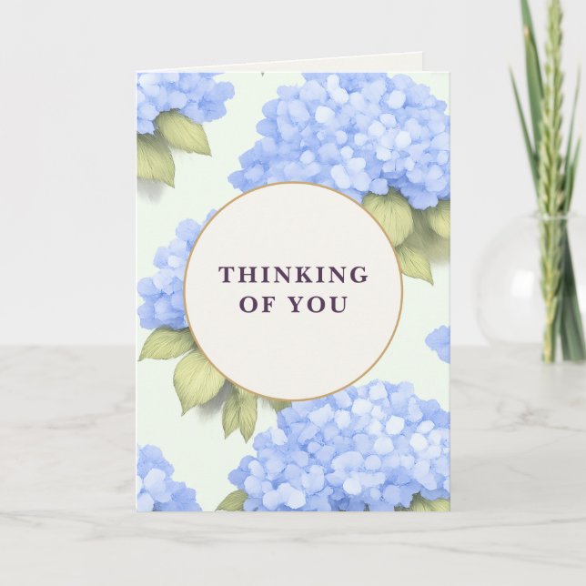 Cartão Thinking of You Card | Blue Hydrangea Floral (Frente)